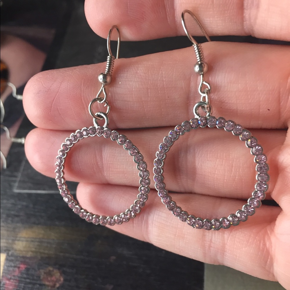 Pink rhinestone hoop earrings